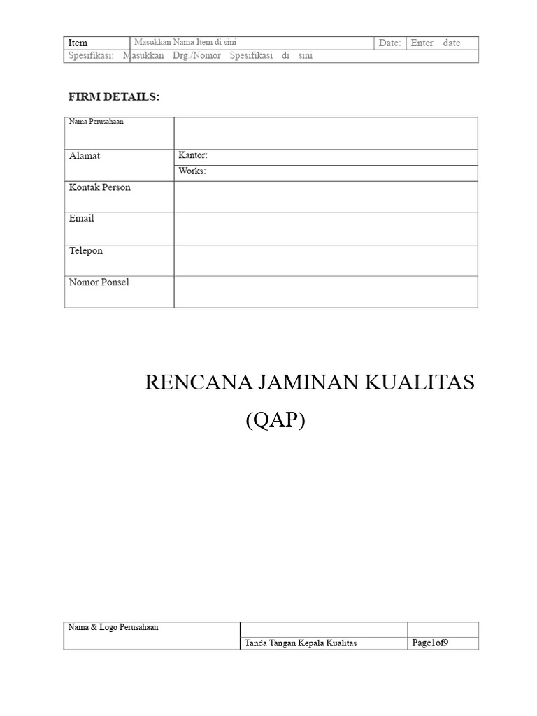 Format QAP Disetujui | PDF
