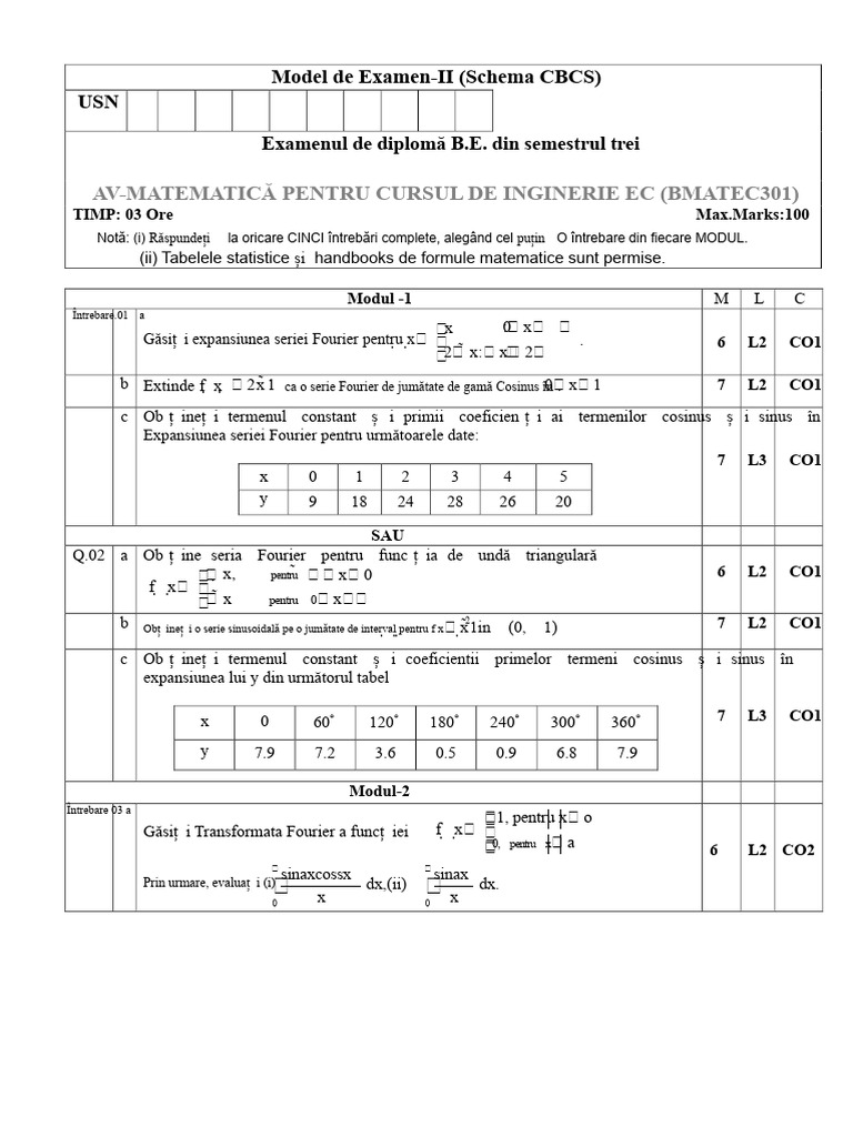 BMATEC301 Matematică Model de Întrebare 2 Pentru Fluxul EC | PDF