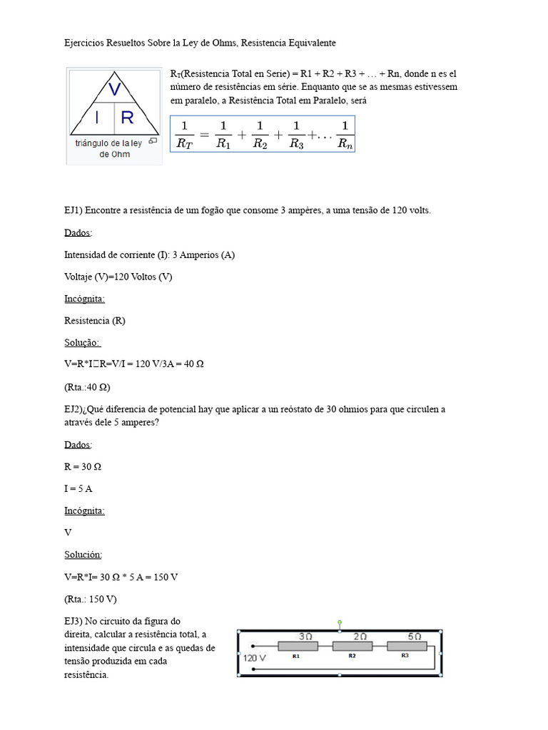 Exercícios Resolvidos Lei de Ohm e Resistência | PDF | Resistência ...