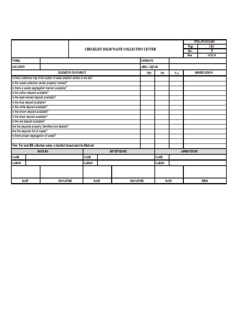 Collection Center Check List RRSS Rev.00 | PDF