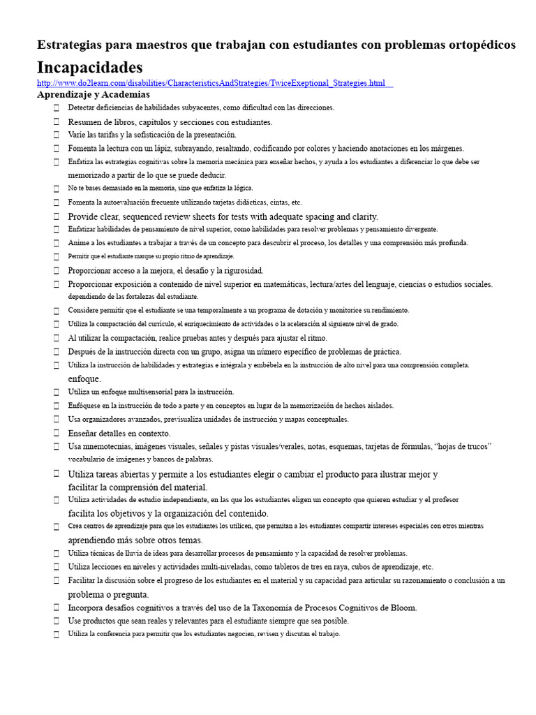 Estrategias para enseñar a estudiantes con discapacidades | PDF ...