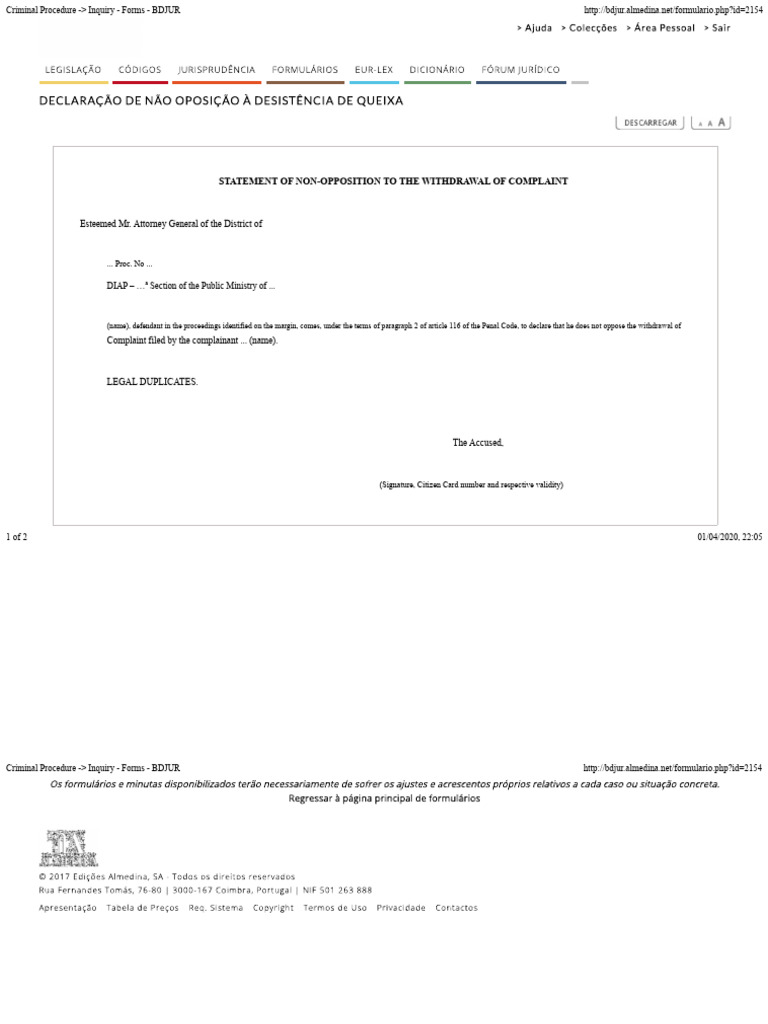 Non-Opposition Statement Form for Complaints | PDF