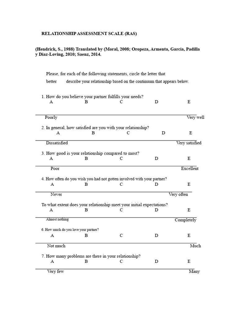 Relationship Assessment Scale (RAS) | PDF