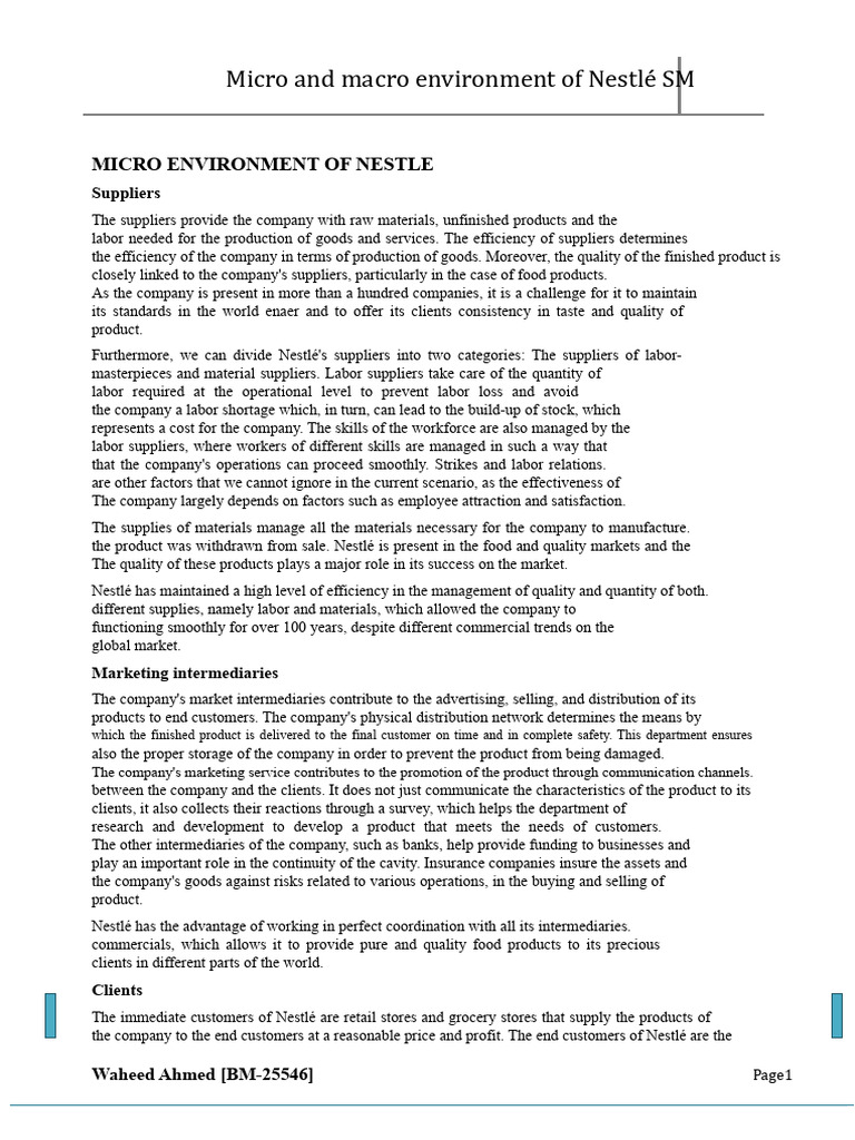 Nestlé's Micro and Macro Environment Analysis | PDF | Labour Economics ...