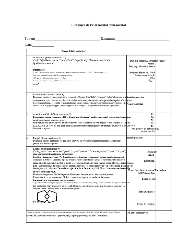 Examen Mini-Mental : Évaluation Cognitives | PDF