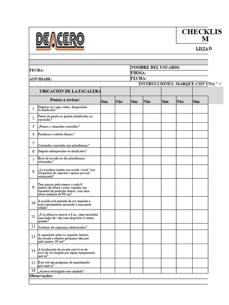 Checklist de Inspeção de Escadas Marítimas | PDF