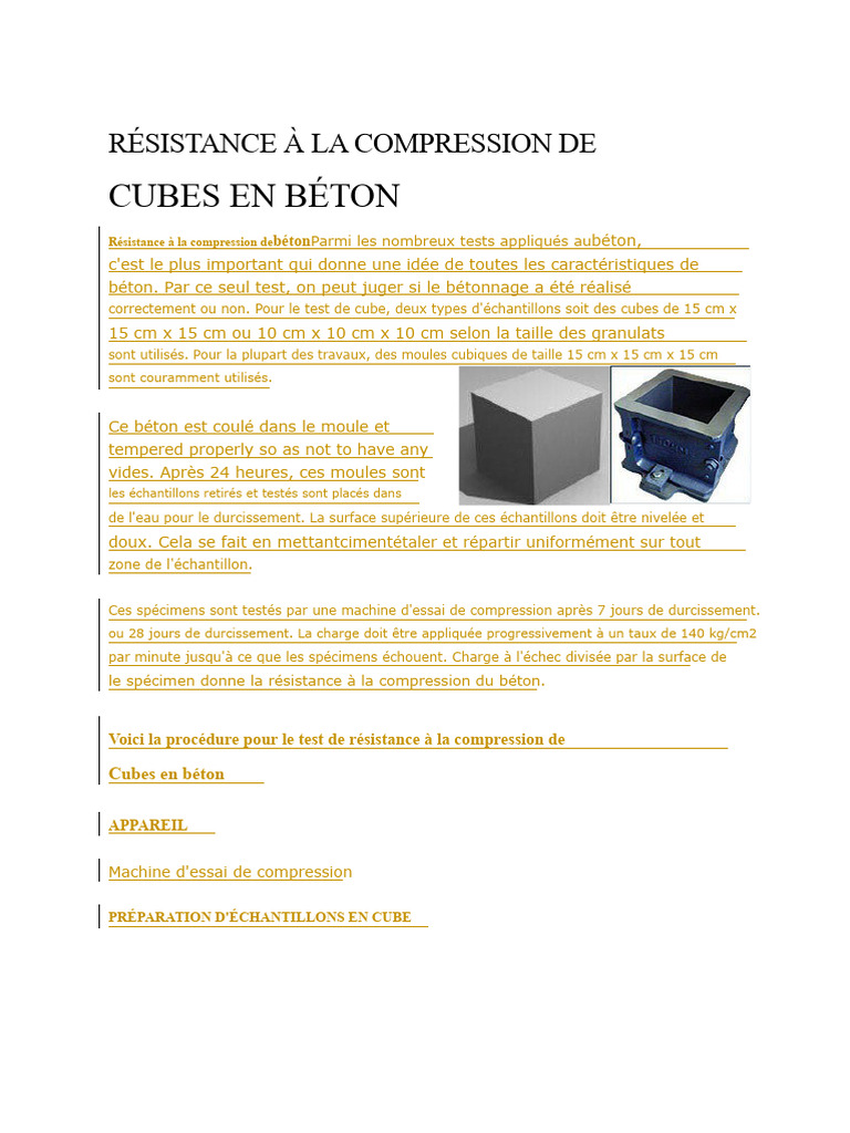 Test de résistance à la compression du béton | PDF | Béton | Matériau ...