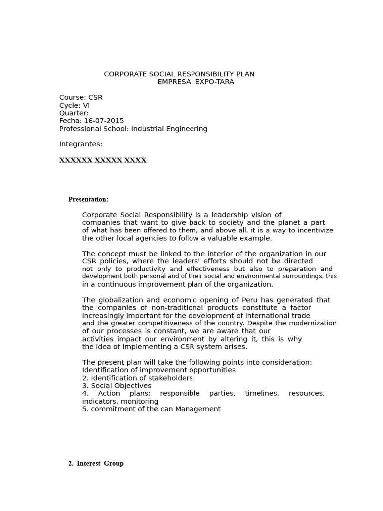 Example CSR Plan | PDF | Corporate Social Responsibility | Economies