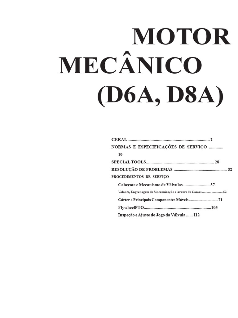 Manual de Serviço do Motor D6A e D8A | PDF | Pistão | Eixo