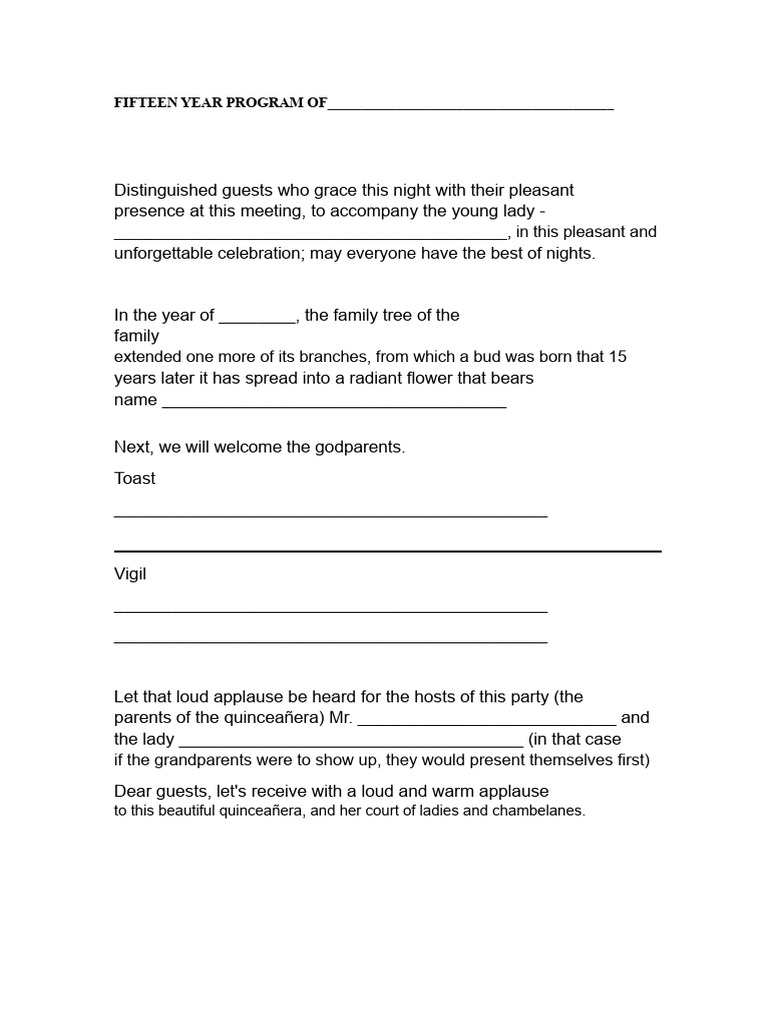 Quinceañera Celebration Program Outline | PDF | Godparent