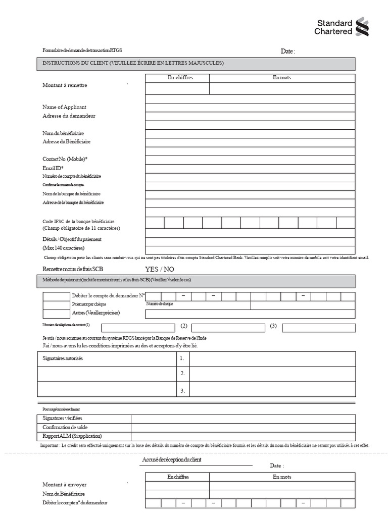 Formulaire RTGS : Demande de Transaction | PDF | Banques | Chèque