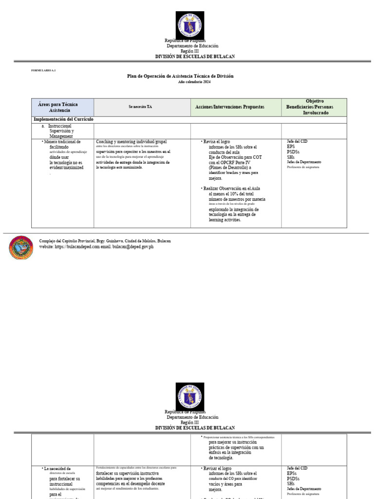 2024 SDO TA Plan | PDF | Plan de estudios | Educación de la primera ...