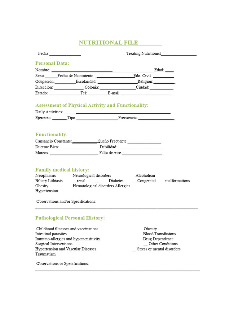 Comprehensive Nutritional Assessment Form | PDF | Hypertension | Human ...