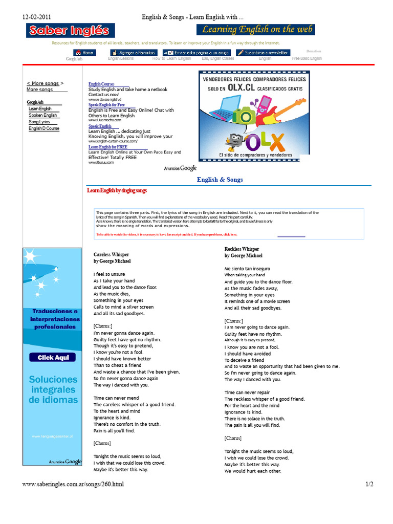 Learn English Through Song Lyrics | PDF | English Language