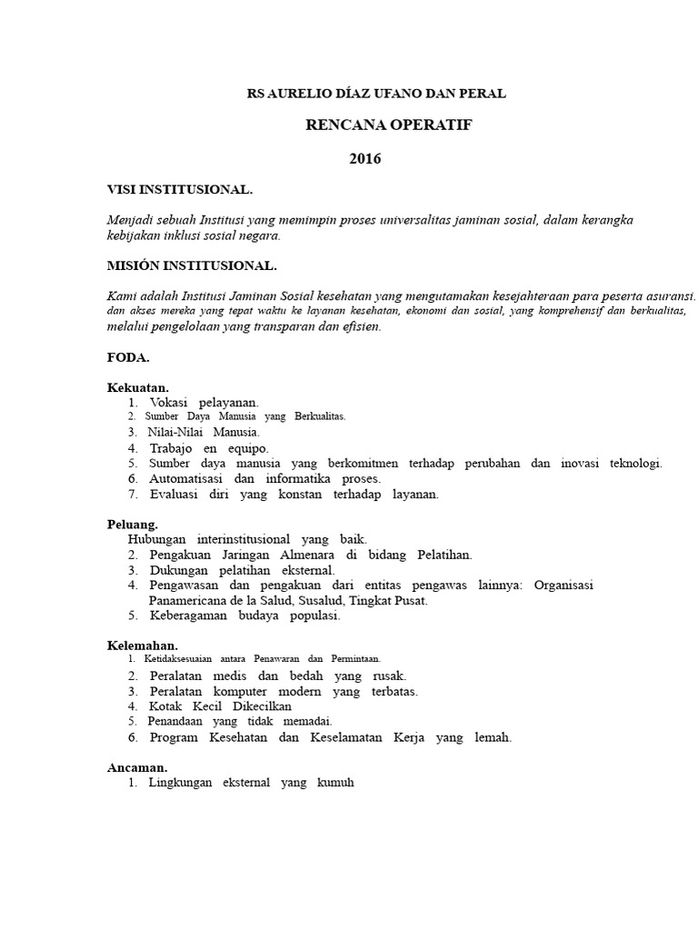 RENCANA OPERASIONAL-2016 FINAL | PDF