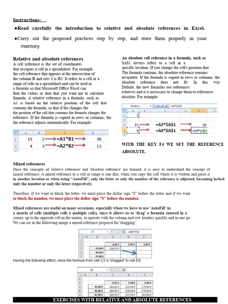 Exercises Relative and Absolute References | PDF | Spreadsheet ...