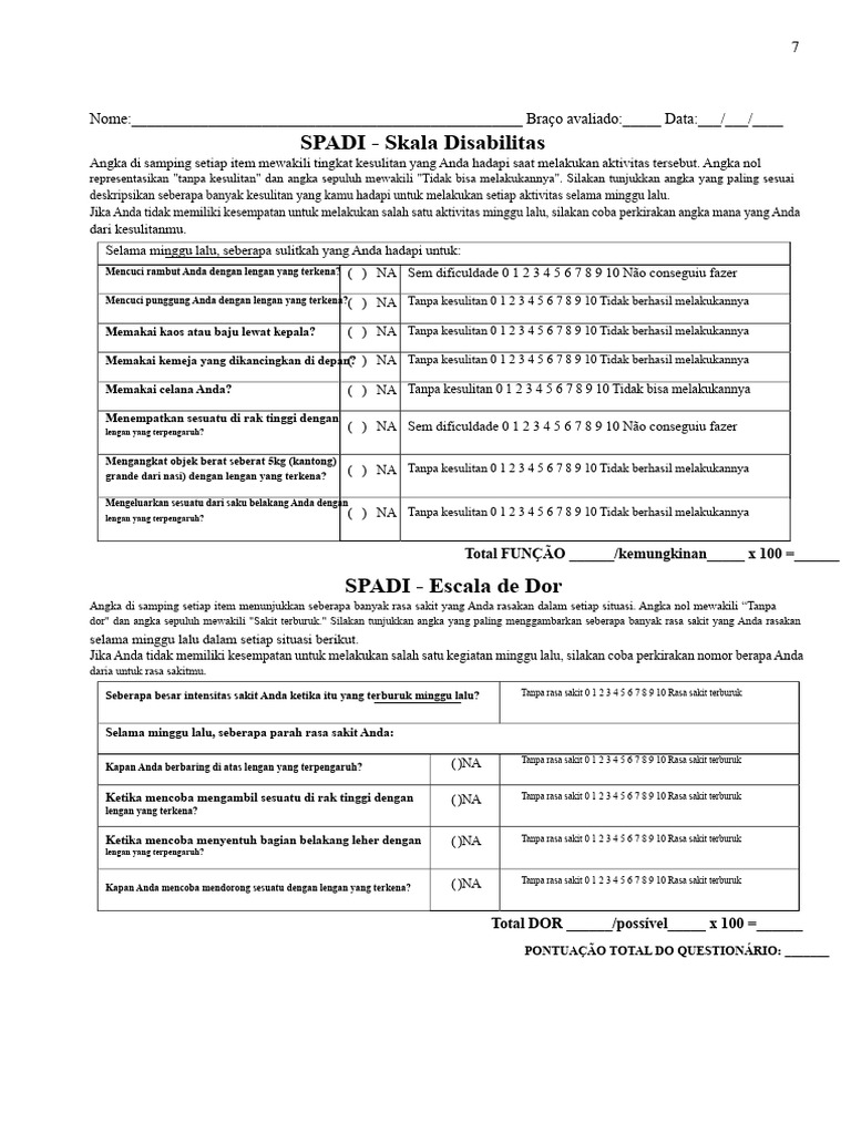 Kuesioner SPADI Fungsi Dan Nyeri Bahu | PDF