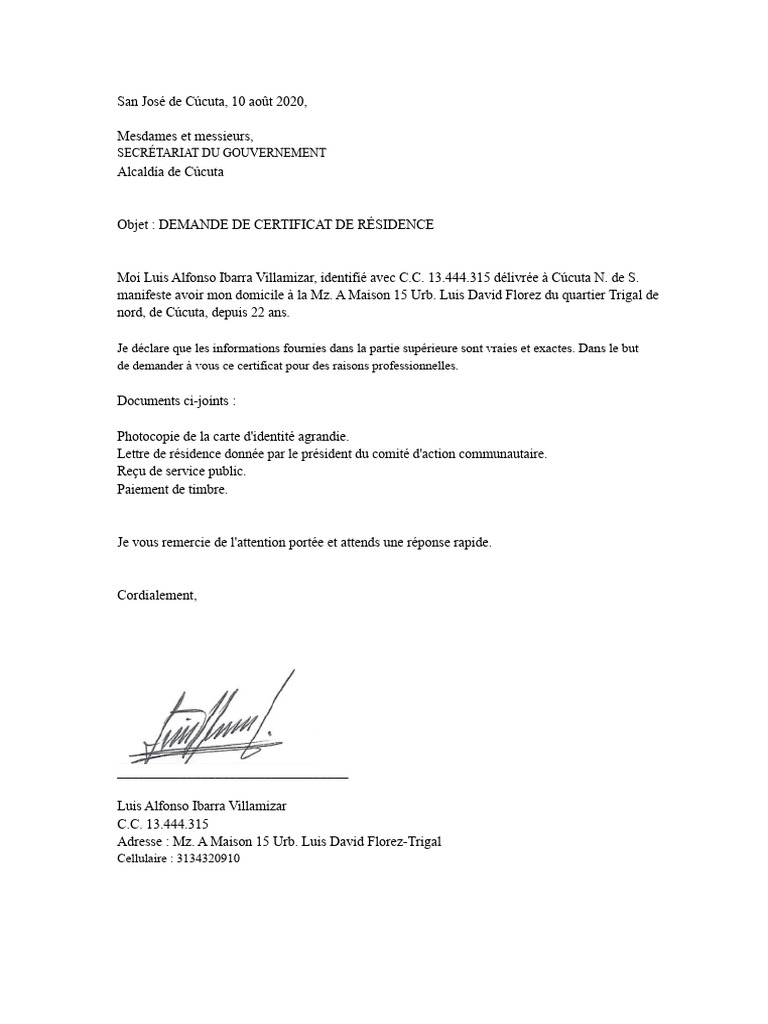 Demande de certificat de résidence à Cúcuta | PDF