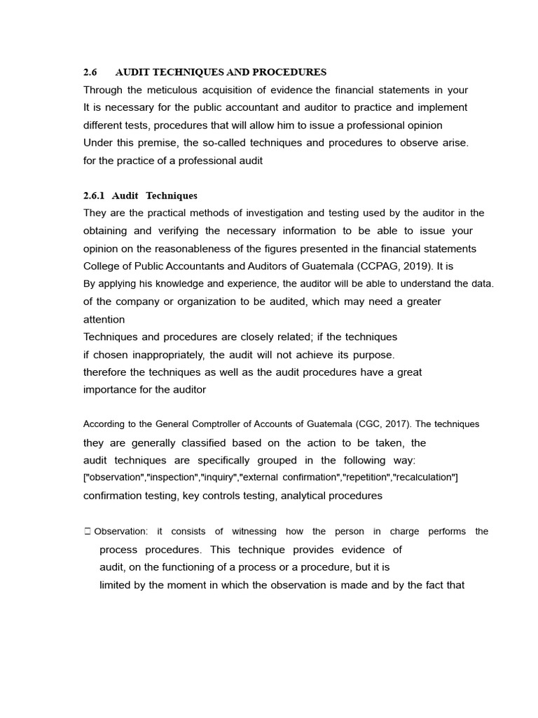 Techniques and Procedures of Auditing | PDF | Audit | Internal Control