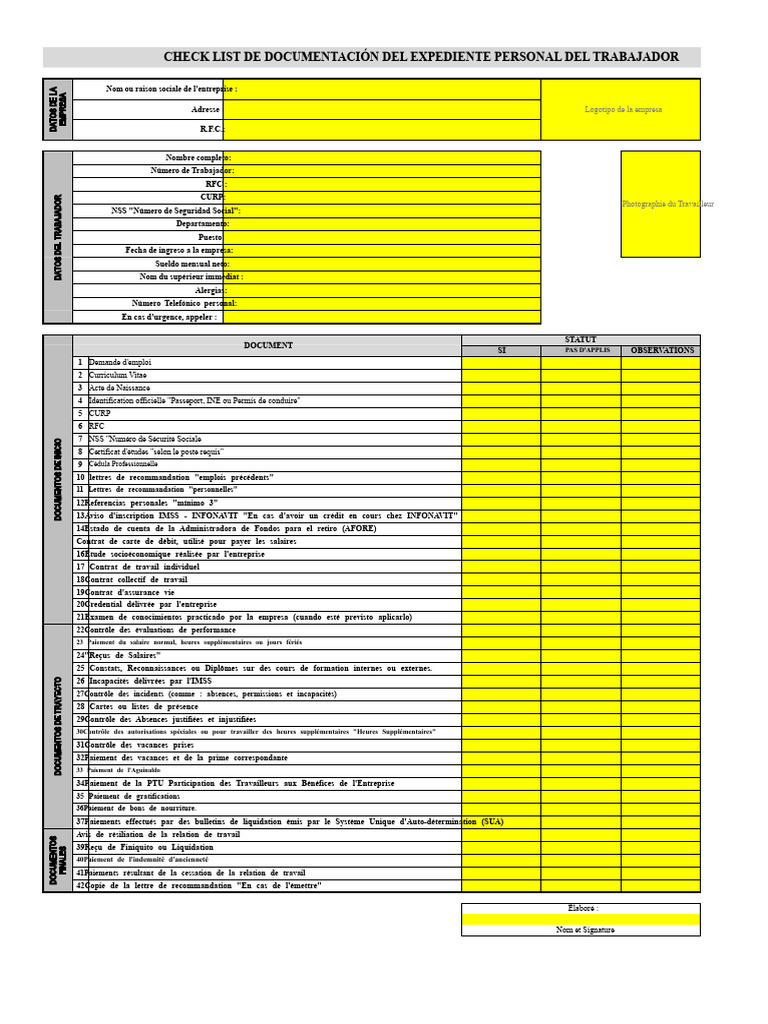 Checklist de documents pour employés | PDF | Heures supplémentaires