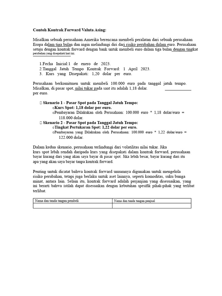 Kontrak Forward Valuta Asing: Contoh dan Manfaat | PDF