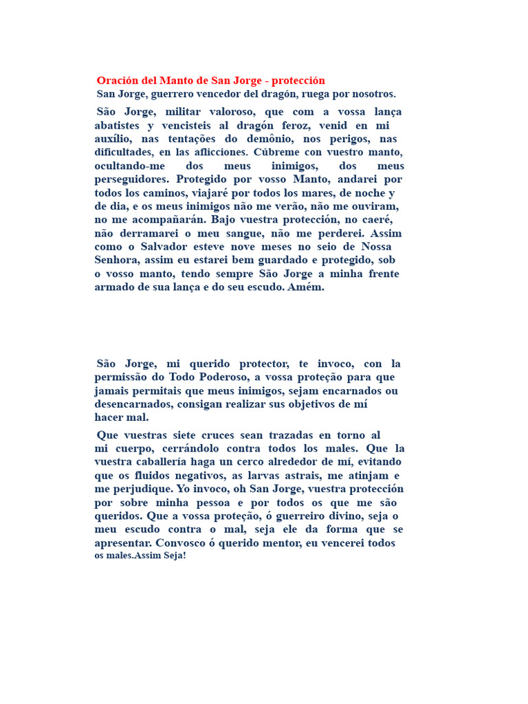 Oración Del Manto de San Jorge | PDF | Crença e doutrina religiosa