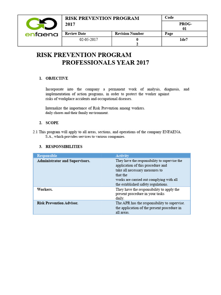 Risk Prevention Program Word | PDF | Occupational Safety And Health | Risk