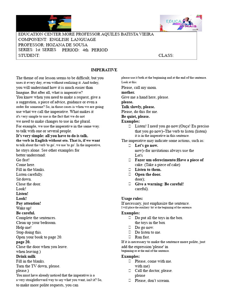 Understanding the English Imperative | PDF | Linguistic Morphology ...
