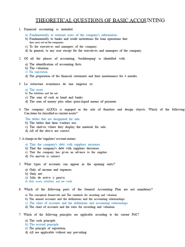 Basic Accounting Theoretical Questions | PDF | Debits And Credits ...
