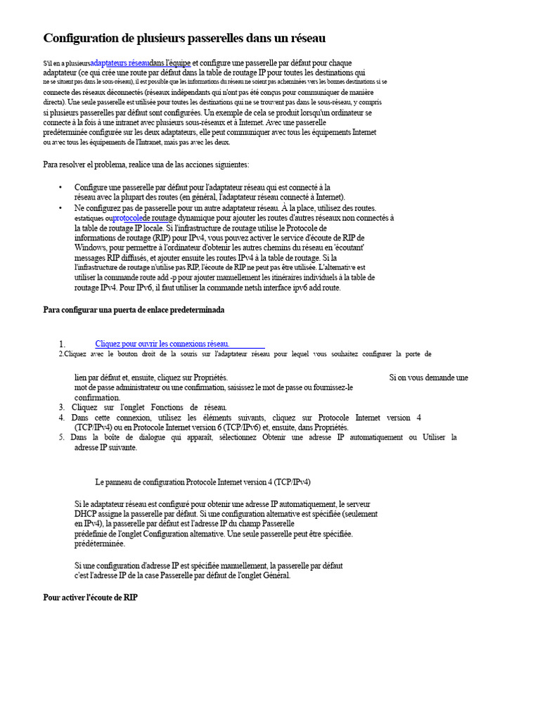 Configuration des passerelles réseau IP | PDF | Adresse IP | Routage