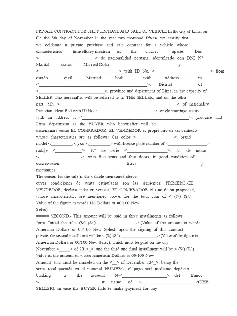 Vehicle Purchase and Sale Contract | PDF | Business Law | Private Law