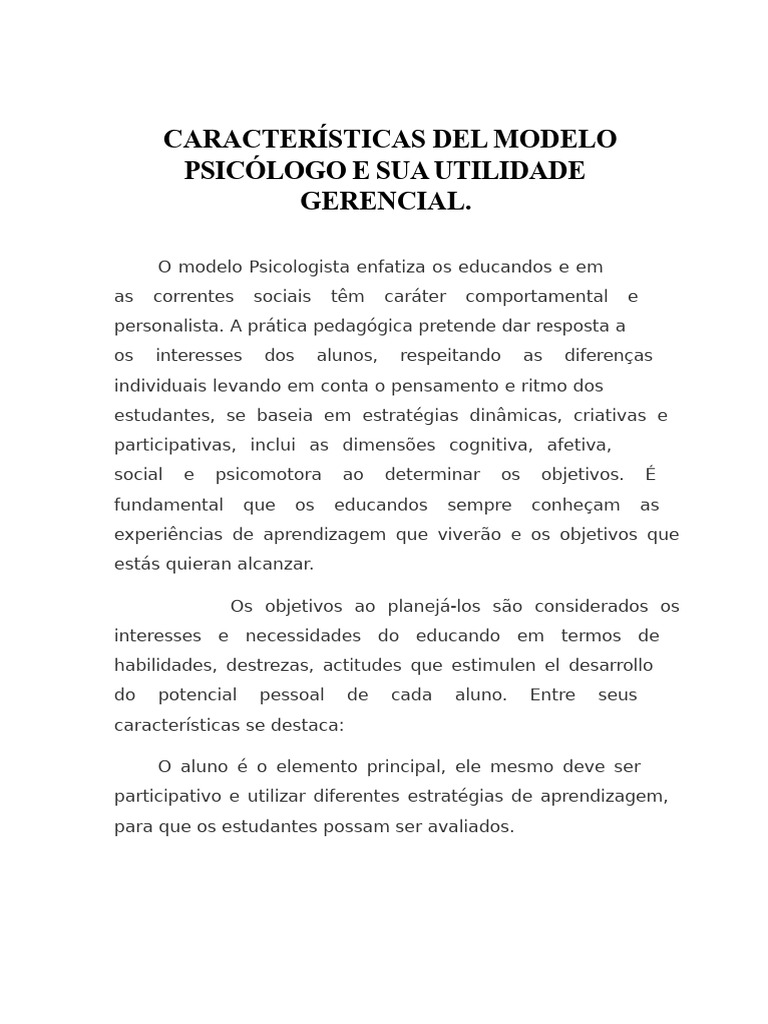Características do Modelo Psicologista e Sua Utilidade Gerencial. | PDF ...
