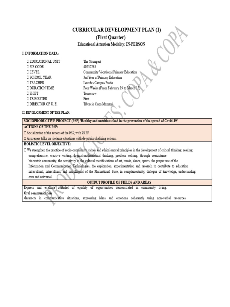 In-Person Curricular Development Plan | PDF | Communication | Nonverbal ...