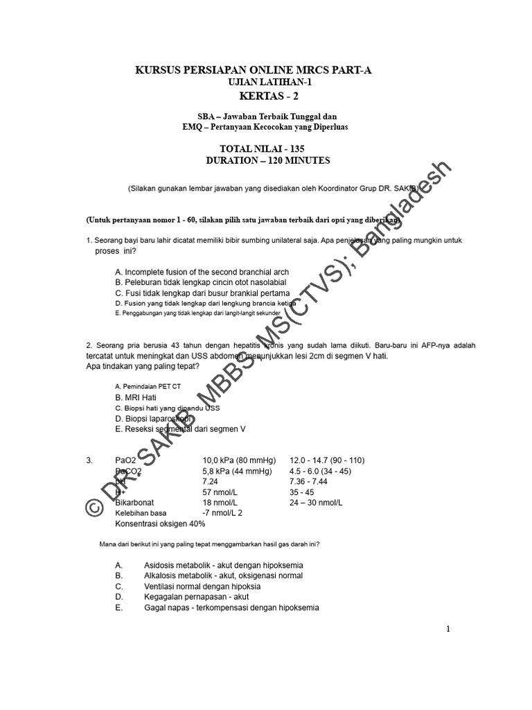 Latihan MRCS Part-A: Ujian Online | PDF