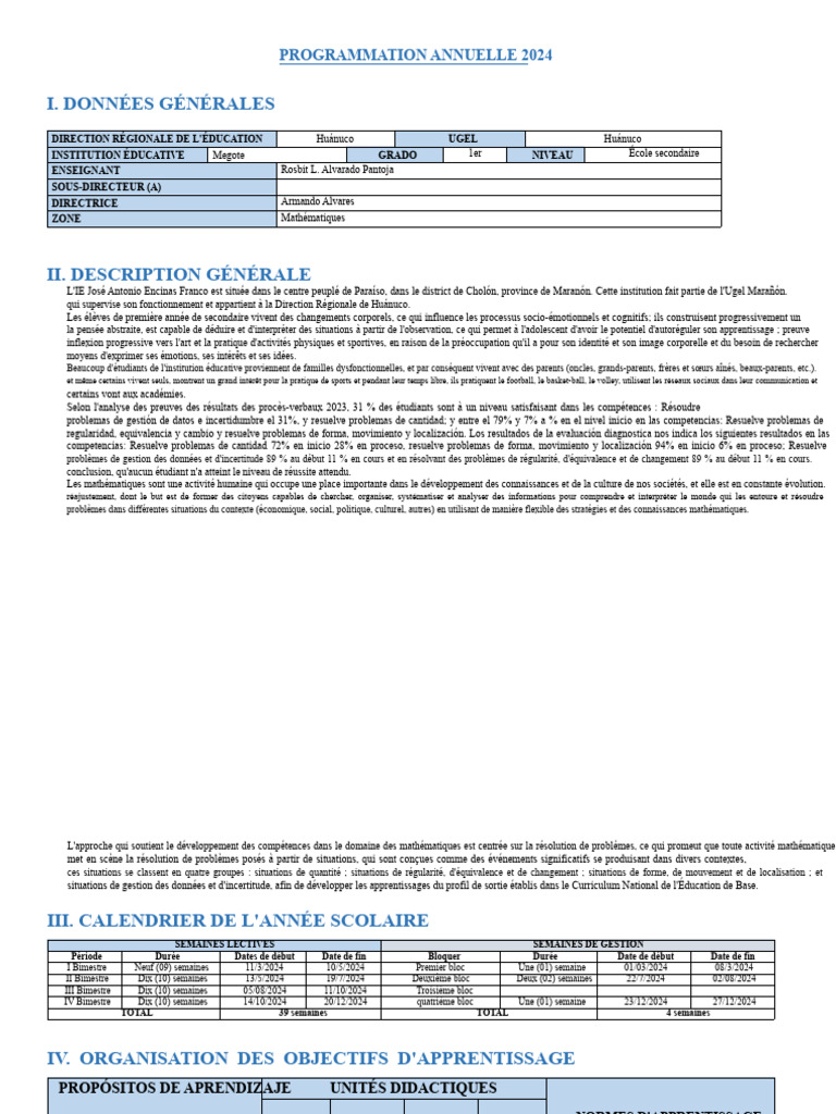 Programmation annuelle 2024 en mathématiques | PDF | Équations | Algèbre
