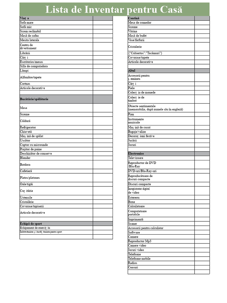Inventar de Mobilier Pentru Departament | PDF