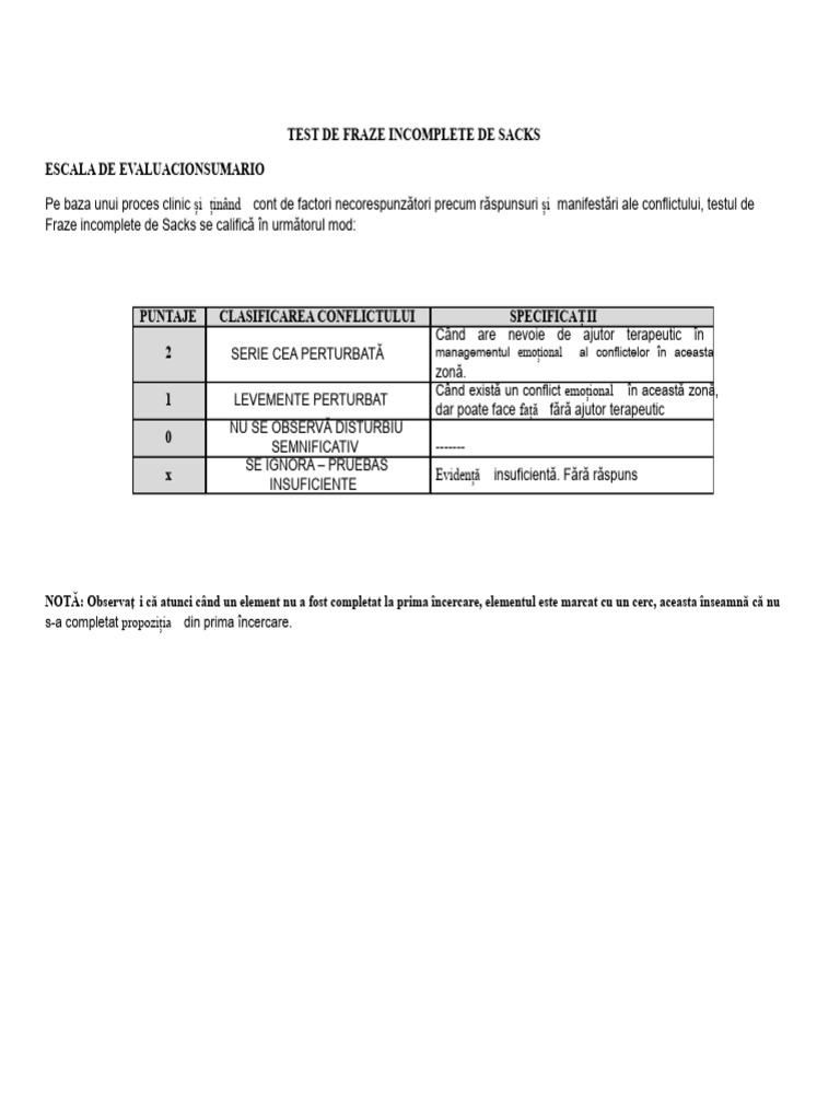 Test Sacks - Indicatori | PDF