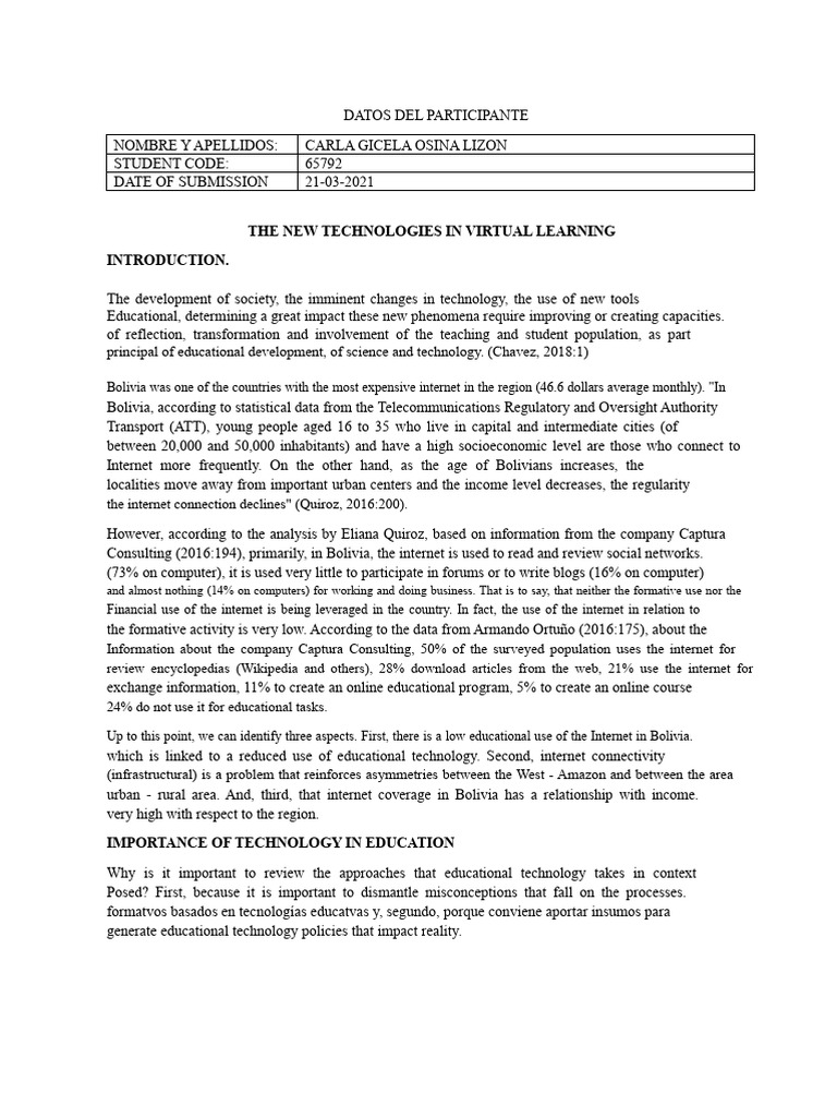 New Technologies in Virtual Learning | PDF | Educational Technology ...