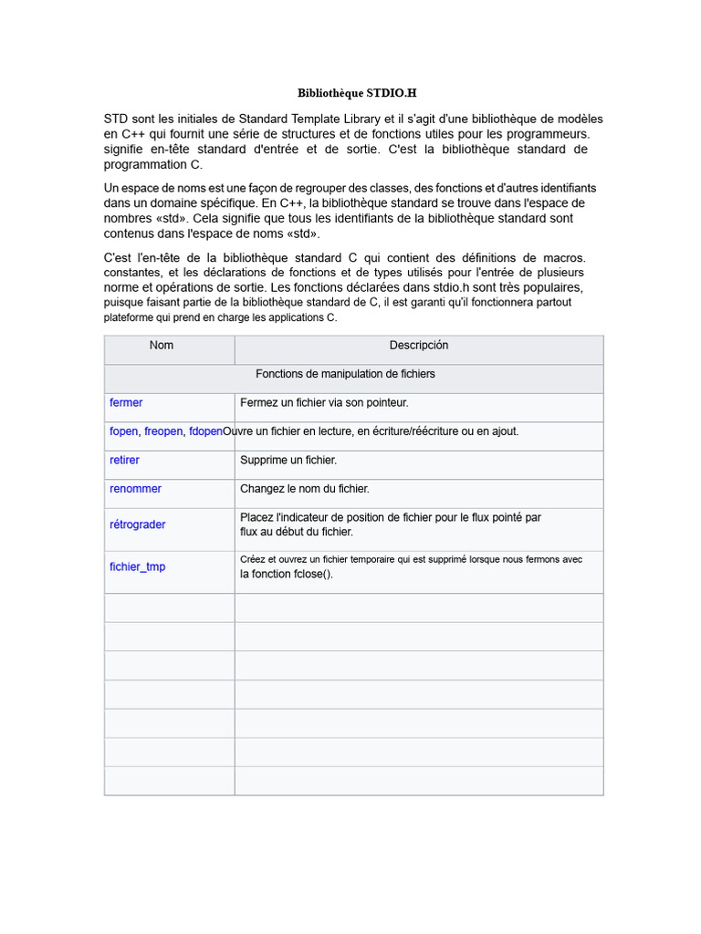 Guide sur la bibliothèque STDIO.H en C++ | PDF | C ++ | Bibliothèque ...