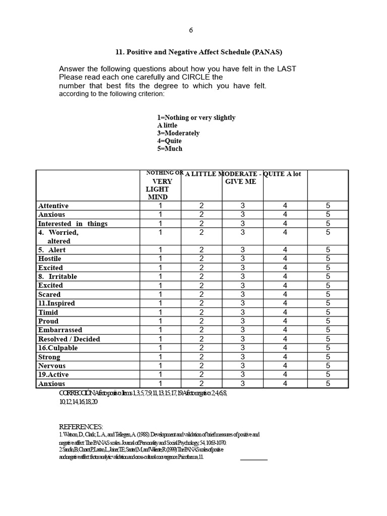 PANAS Scale: Positive & Negative Affect | PDF | Affect (Psychology ...