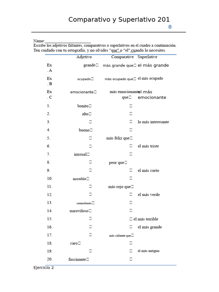 Ejercicios de Comparativos y Superlativos | PDF