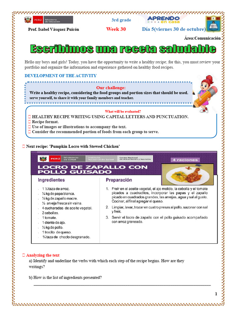 Day 5 We Write A Healthy Recipe | PDF | Recipe | Cognition
