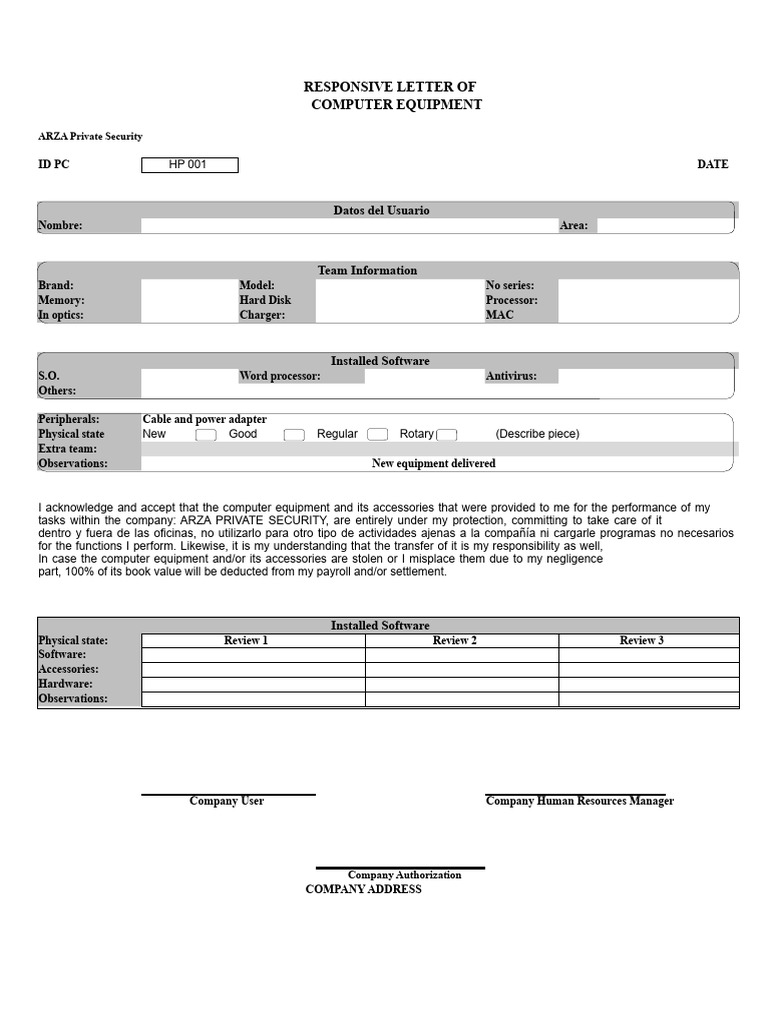 Liability Letter For Computer Equipment | PDF | Computing | Software
