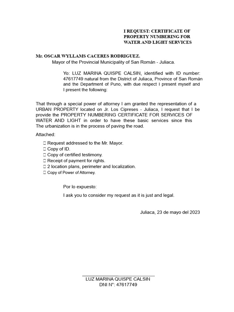 Request for Property Numbering Certificate | PDF