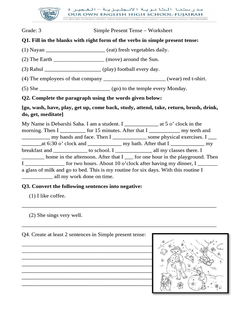 Simple Present Tense Worksheet for Grade 3 | PDF