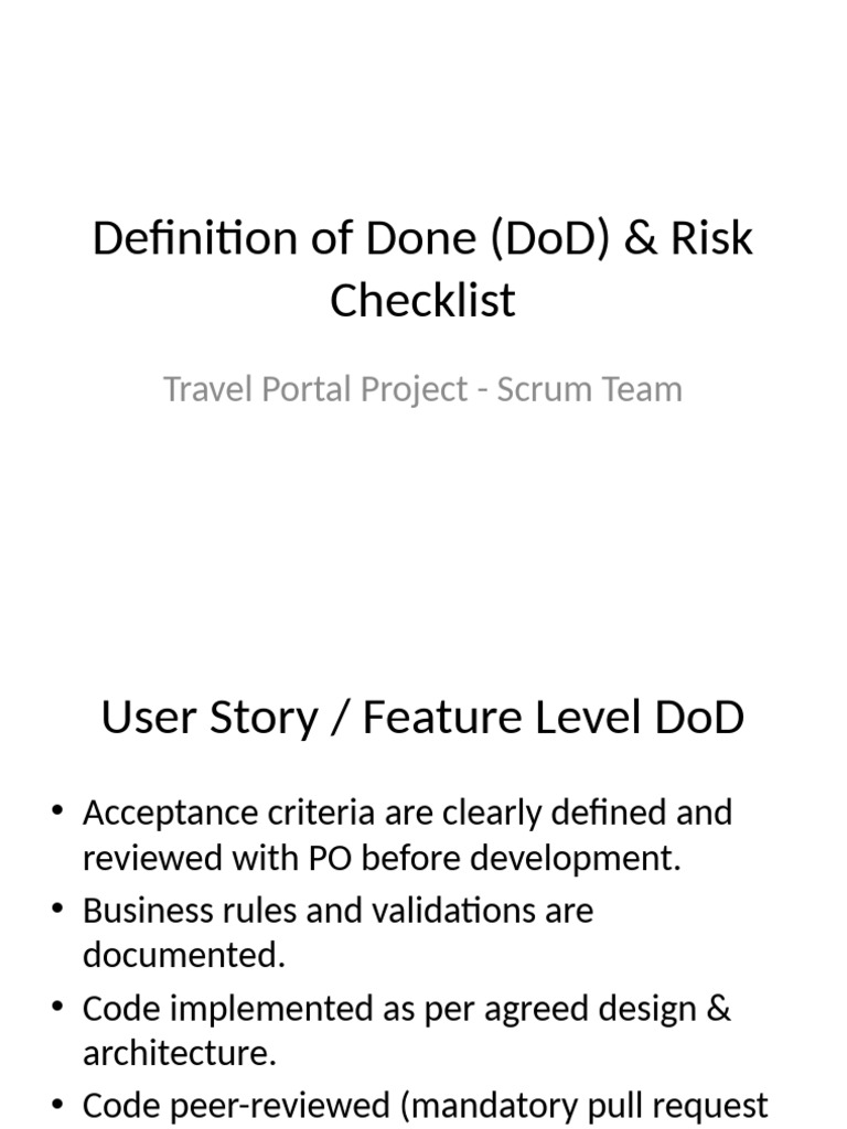 Travel Portal Project: DoD & Risk Checklist | PDF