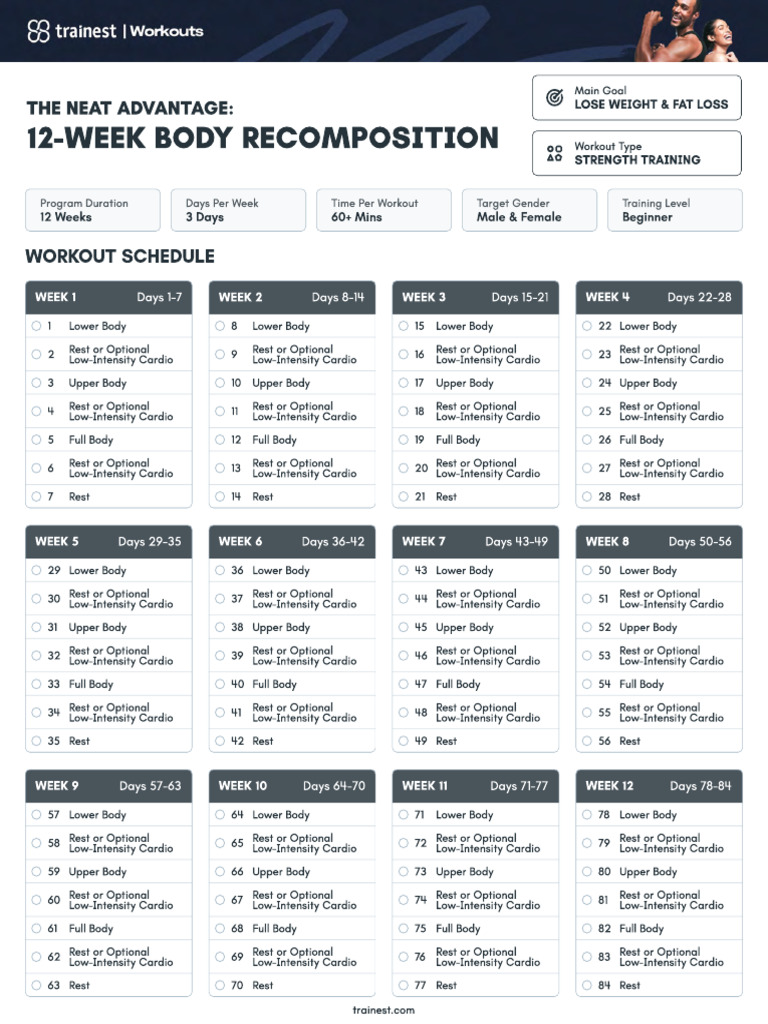12-Week Body Recomposition Program | PDF | Strength Training | Aerobic ...
