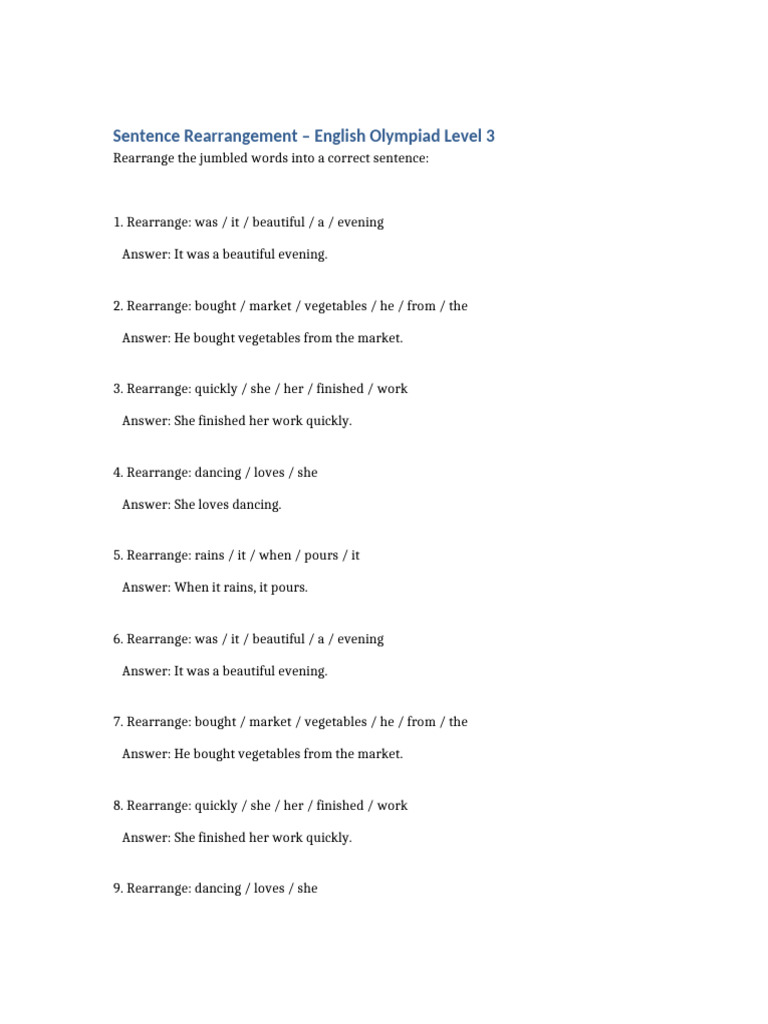 Sentence Rearrangement Exercises | PDF | Chess | Chess Openings