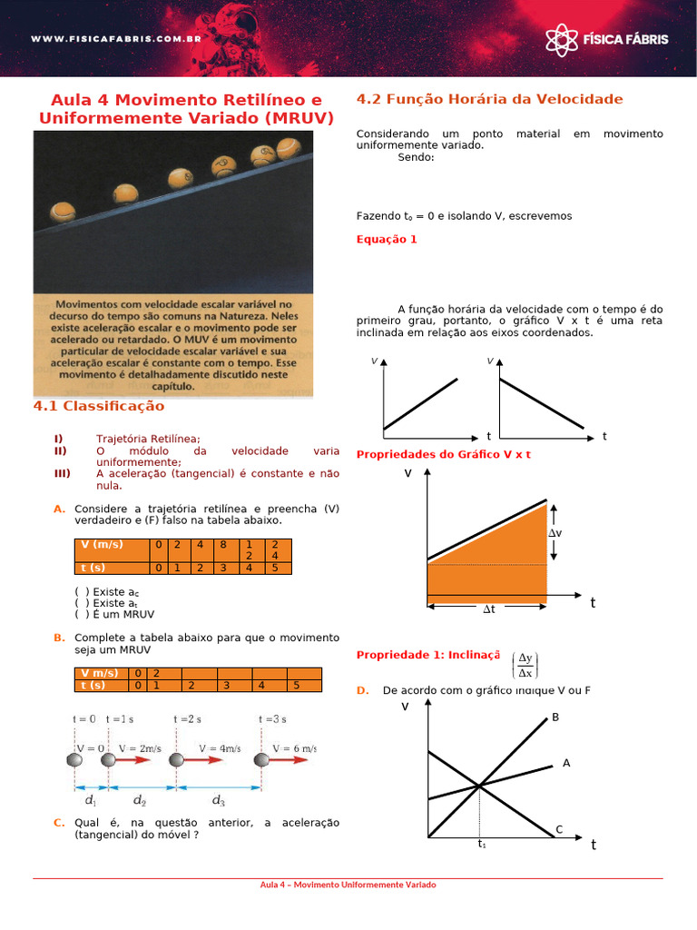 Aula sobre Movimento Retilíneo Variado | PDF | Trajetória | Mecânica