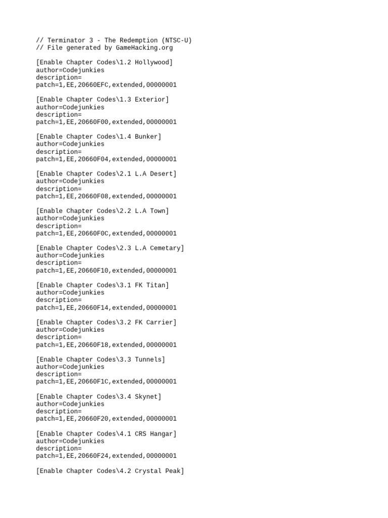 Terminator 3 Game Cheat Codes Guide | PDF